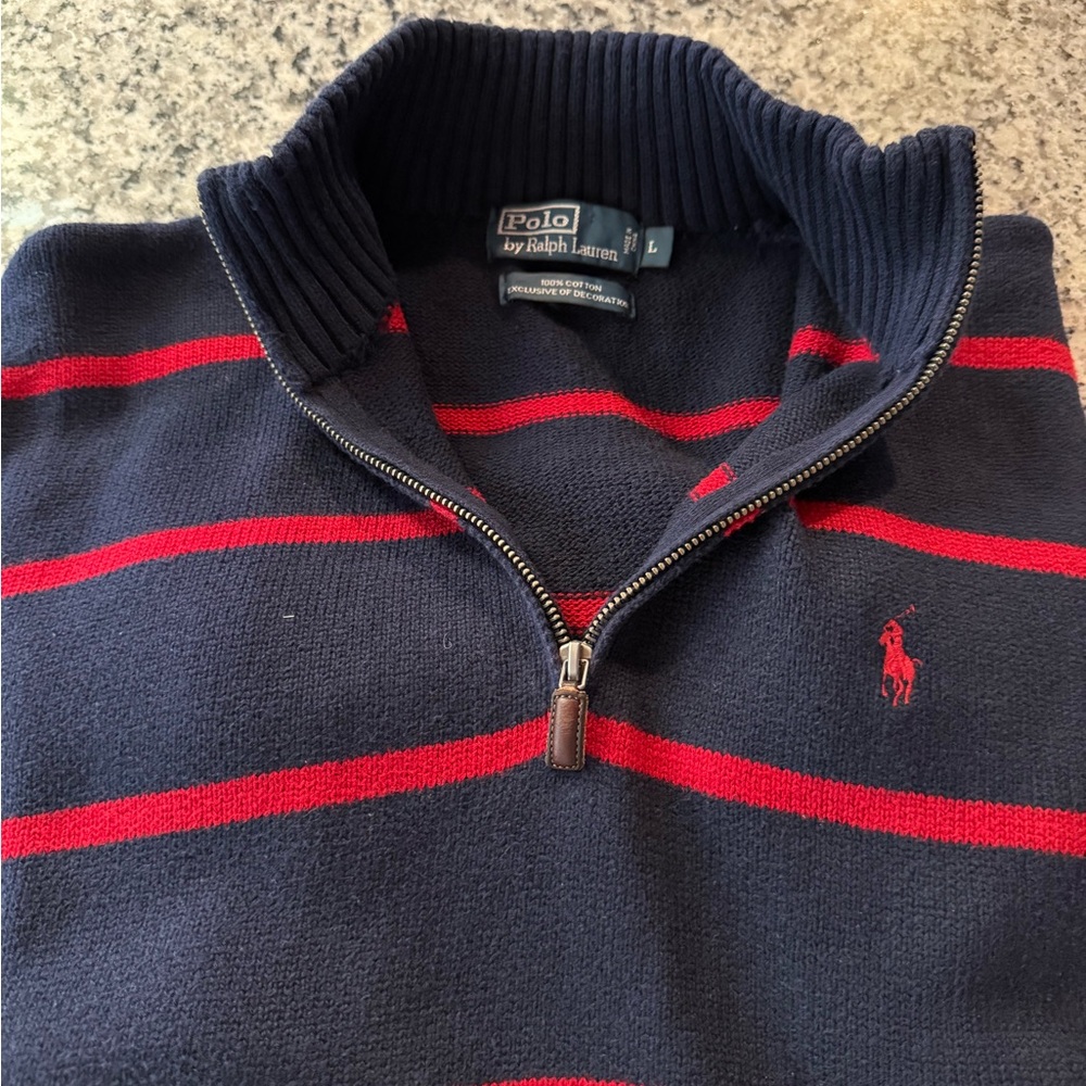 Polo by Ralph Lauren Men's Zip-Up Sweater in Navy and Red